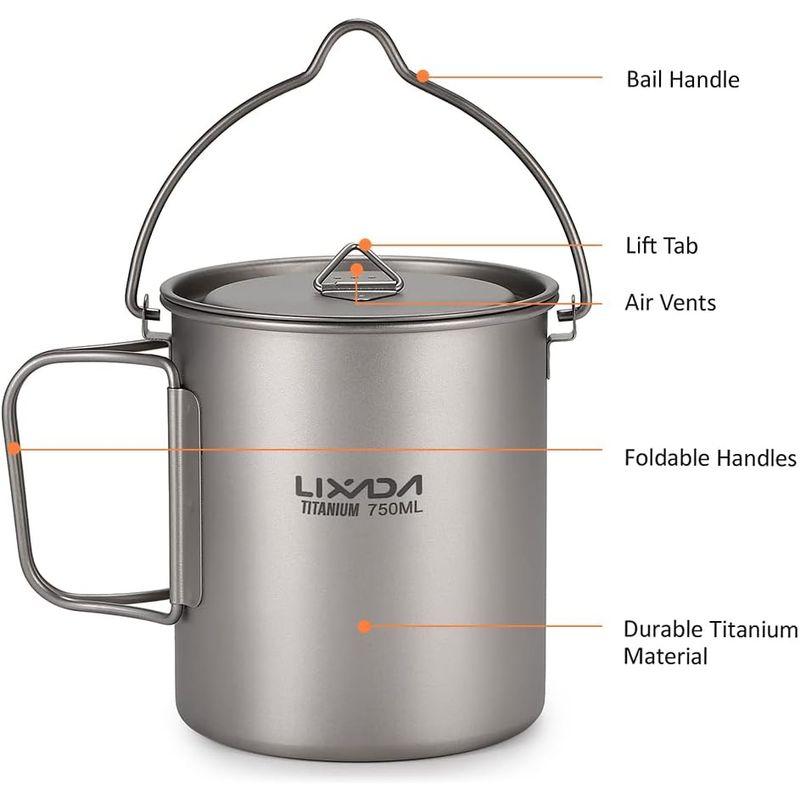 Lixada Titanium Water Mug Cup with Lid and Foldable Handle Ultralight