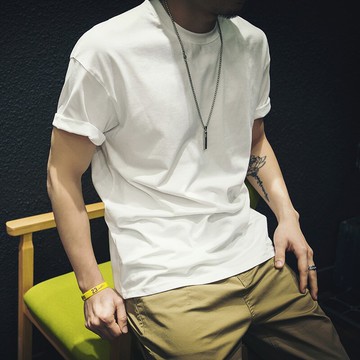 純色純棉短袖t恤男寬松潮牌ins白色簡約半袖胖子大碼百搭夏季體恤