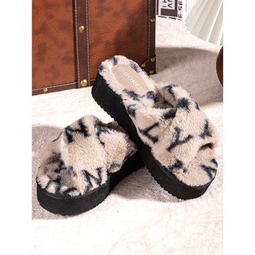 寶人厚底毛毛拖鞋女外穿2025秋冬松糕厚底增高網紅交叉款居家棉拖