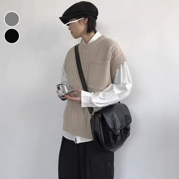 背心 日系文青寬鬆大口袋針織背心 文青 背心 復古 古著 日系 寬鬆 針織 大口袋 台灣出貨【NTJ8758】