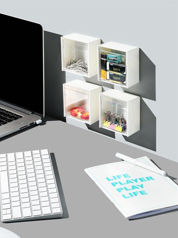 壁掛翻蓋式收納盒辦公書桌面雜物化妝棉簽透明整理置物迷你小盒子