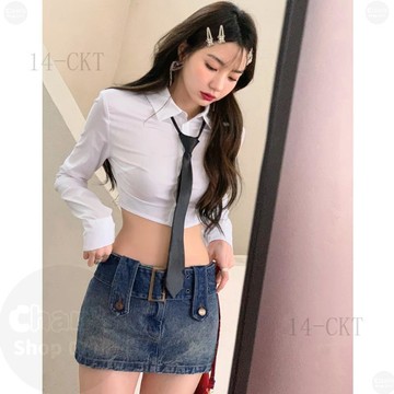 【店鋪熱銷】📍長袖襯衫女辣妹短款露臍收腰白色jk襯衣秋設計感小眾長袖修身緊身襯衫上衣女慵懶白襯衫女裝設計感減齡長袖襯衫