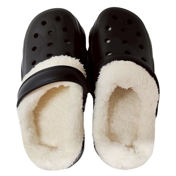 水晶熊配飾柔軟毛絨可拆卸EVA增高厚底拖鞋洞洞鞋  39-40  黑色  1雙