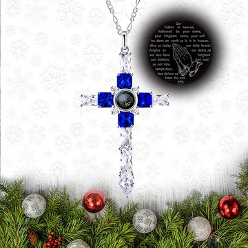 微雕客製內容 銀河十字架 項鍊-藍寶石藍