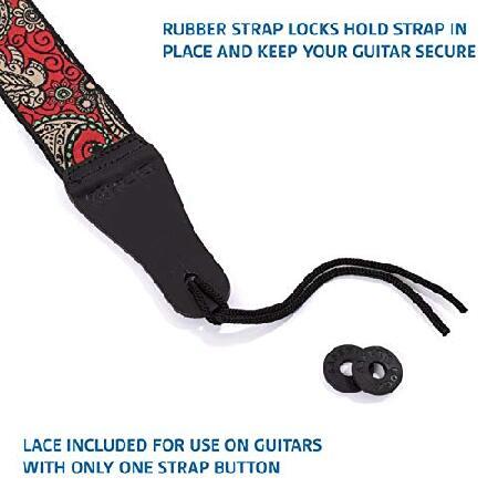 KLIQ Vintage Woven Guitar Strap for Acoustic and Electric Guitars   Free Rubber Strap Locks, Free Guitar Picks and Free Lace '60s Jacquard Wea