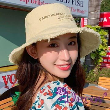 【Decoy】日韓百搭 刺繡防曬遮陽短鬚漁夫帽/顏色可選