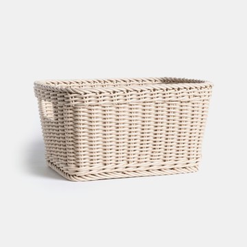 奧可利霧紋手工編織提把置物籃M 斜邊奶茶