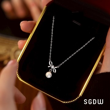 〔快速出貨〕【SGDW】小恬靜 蝴蝶結珍珠項鍊 925銀