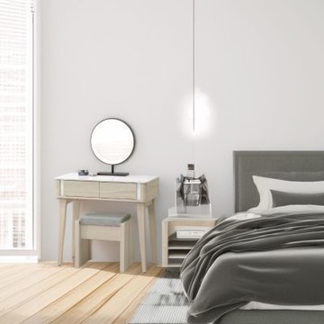 文創集 利奇2.7尺岩板LED鏡面鏡台/化妝台組合(含可收納化妝椅)-82x40x128-cm免組