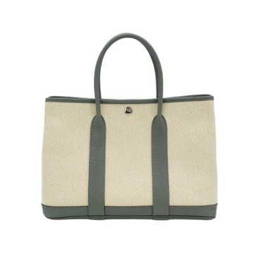 Hermes 愛馬仕 Garden Party 30 帆布手提花園包(8F錫器灰/米白)