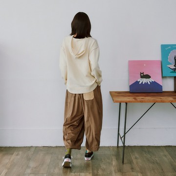 【Dailo】軟料燈芯絨拼接針織氣球褲 藍 咖