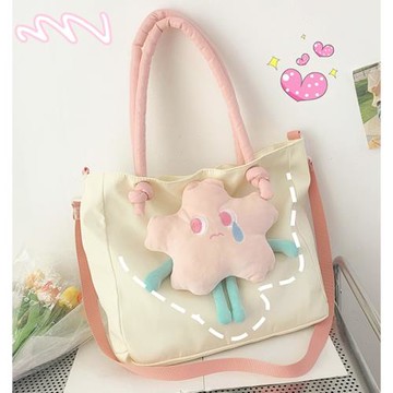 易夢玲同款大容量包包女可愛星星單肩斜挎包百搭學生帆布包托特包