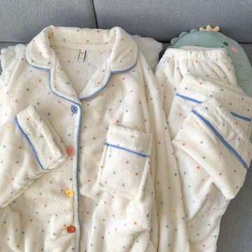 🔥台灣出貨🔥 法蘭絨秋冬新款可愛女生保暖加厚甜美貓咪卡通寬鬆睡衣套裝可外穿