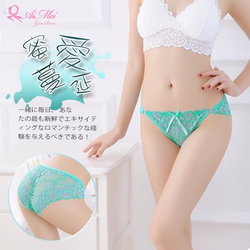 性感內褲 女內褲蜜愛蔓延！雙色花漾蕾絲環扣三角褲 綠   538616