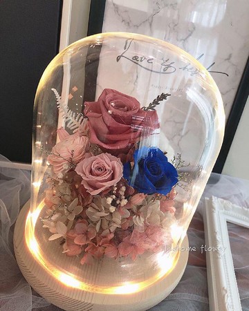 夜燈款永生玻璃罩鐘花 玻璃罩 大款 永生花 生日禮物 情人節禮物