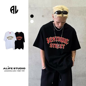 【ALIFE】韓系 高品質 英字 STR 簡約 印花 寬鬆 短T 2色 寬版 情侶 韓國 韓系 百搭 落肩 #7097P