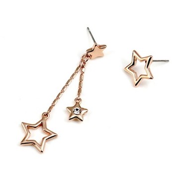 [米蘭精品] 鍍18K金耳環鑲鑽耳飾-時尚獨特不對稱五角星情人節生日禮物女飾品73kq12