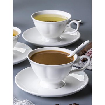 英式下午茶杯大口咖啡杯釉下彩陶瓷高足咖啡杯碟簡約白色骨瓷杯架