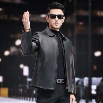 【米蘭精品】真皮皮衣外套-綿羊皮商務簡約翻領可拆卸羽絨內裏男外套2色74ja80