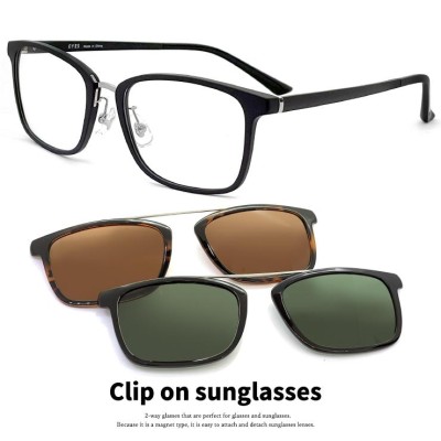 【新品】 クリップオン サングラス 偏光 レンズ付き 眼鏡 3131-1 メガネ メンズ ウェリントン 黒縁 黒ぶち ブラック カラー