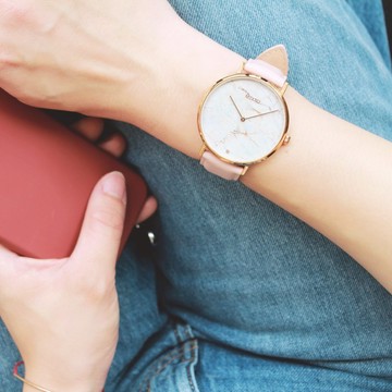 Marble大理石系列簡約粉色真皮手錶 / MB-6802