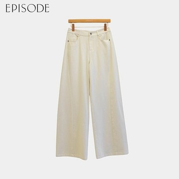 EPISODE - 百搭時尚素色棉質牛仔寬褲（米）E44208