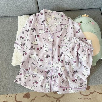 甜美紫莓萌兔夏季睡衣女柔軟雲朵棉短袖短褲薄款家居服可外穿套裝睡衣女生可愛睡衣短袖睡衣韓國居家服睡衣套裝