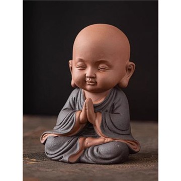 陶瓷禪意人物紫砂小和尚茶寵擺件書房茶桌辦公室車載裝飾假山造景
