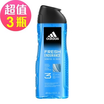 愛迪達男性三合一潔顏洗髮沐浴露(清爽長效)x3罐組(400ml/罐)