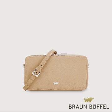 【BRAUN BUFFEL 德國小金牛】台灣總代理 依雅娜 雙拉鍊斜背包-奶茶棕/BF853-11-SVM
