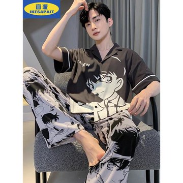 2026新款男士睡衣夏季純棉短袖長褲春秋款卡通大碼青年家居服套裝