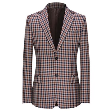 休閑西裝男2025春季新款蘇格蘭格紋西裝男英倫復古格子西服外套男