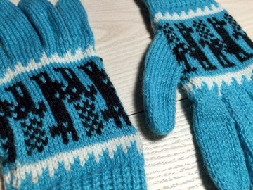 長袖羊駝走路毛料手套-淺藍