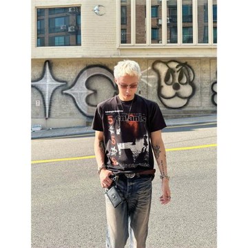 ERD憂郁的富二代555十字架裂紋印花水洗做舊復古短袖T恤吳比同款