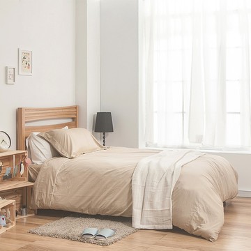 戀家小舖 台灣製 床包 單人床包 床單 米色 100%精梳棉 床包枕套組 簡單生活 經典素色