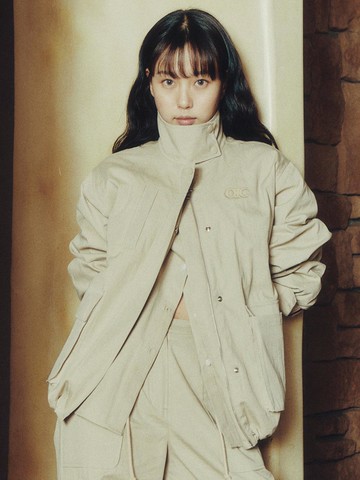 Leather Emblem Work Jacket [BEIGE]