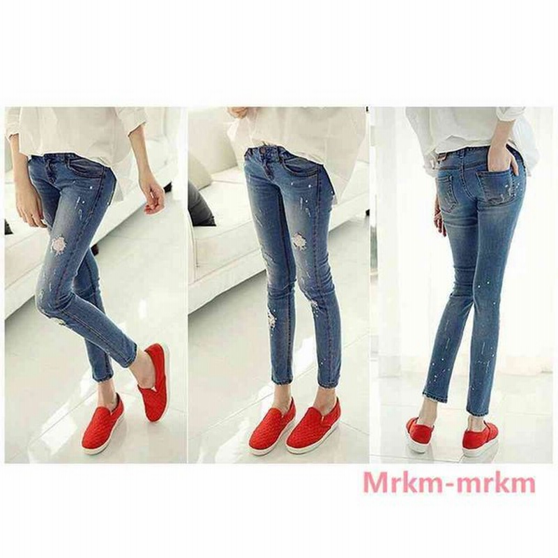 レディース ダメージ ジーンズ 穴開き デニムパンツ ジーパン スキニーパンツネコポス可 通販 Lineポイント最大0 5 Get Lineショッピング