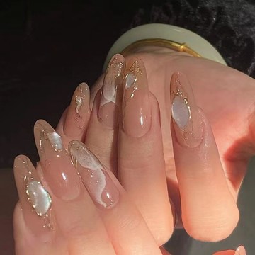💗台灣出貨💗純手工穿戴甲海浪貝殼紋手繪穿戴甲美甲新款尖頭顯白高階感指甲貼店長精選