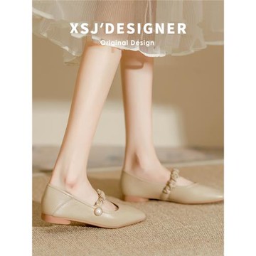 真皮法式瑪麗珍鞋女仙女風配裙子平底單鞋女軟皮伴娘鞋淺口奶奶鞋