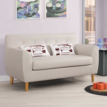 Boden-克利奧米白色科技布面沙發雙人座/二人座沙發椅-附抱枕