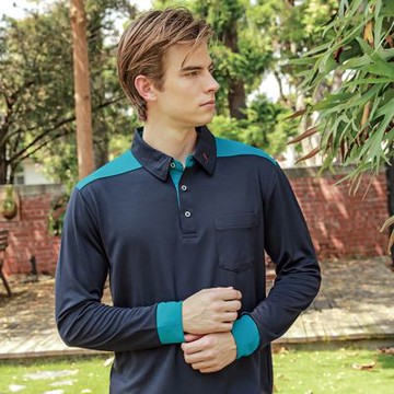 【Per GIBO】 簡約拼接男長POLO衫(PT253113丈青)