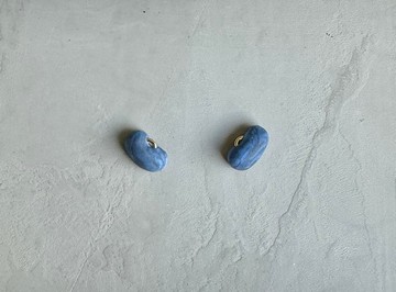 軟陶飾品-藍系混色豆子形+金屬複合媒材耳環-可製成耳針或耳夾