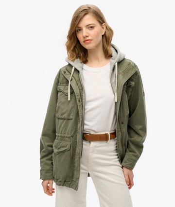 Superdry Women's Jersey Hooded Military Jacket Green Size: 10