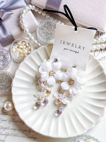 手工耳環/垂墜式耳環/輕紗耳環/ 結婚耳環/ 派對耳環