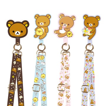Rilakkuma 【正版授權】 iPhone/安卓市售手機殼通用款 斜背頸掛 多功能手機夾片掛繩背帶組