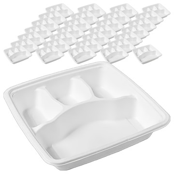 植纖四格餐盒 白色40號 1200ml 230x230x45mm 耐熱5度-120度 防油防水無淋膜  50個  4組