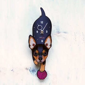 D-109 迷你杜宾犬 - 動物造型鐘擺鐘