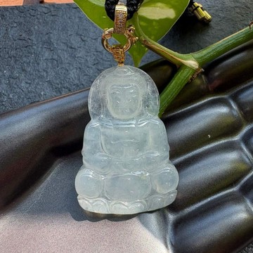 冰玻種翡翠 白翡翠 寶瓶觀音 翡翠吊墜 天然緬甸翡翠A貨 QJ-62
