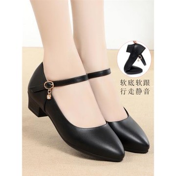 春秋軟底低跟一字扣帶工作鞋黑色女鞋旗袍跳舞媽媽鞋女士皮鞋單鞋