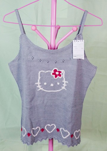 【震撼精品百貨】Hello Kitty 凱蒂貓 針織細肩帶 灰 震撼日式精品百貨